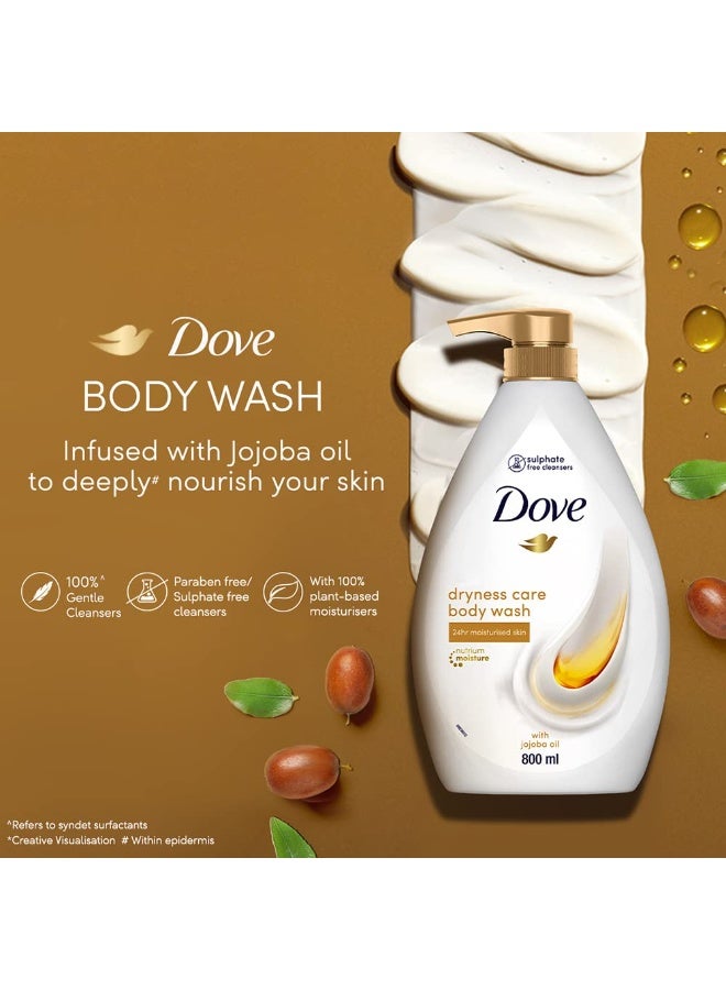 دوف غسول الجسم دوف للعناية بالجفاف غني بزيت الجوجوبا لتغذية بشرتك بعمق، منظف لطيف 100%، خالٍ من البارابين/خالٍ من الكبريتات، مرطبات نباتية 100%، 800 مل (عبوة من قطعتين) - Image 2